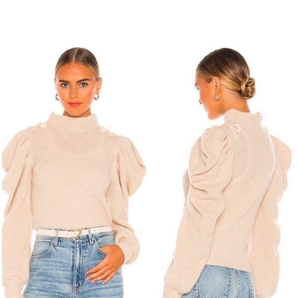 LoveShackFancy Soft Beige Turtleneck Sweater